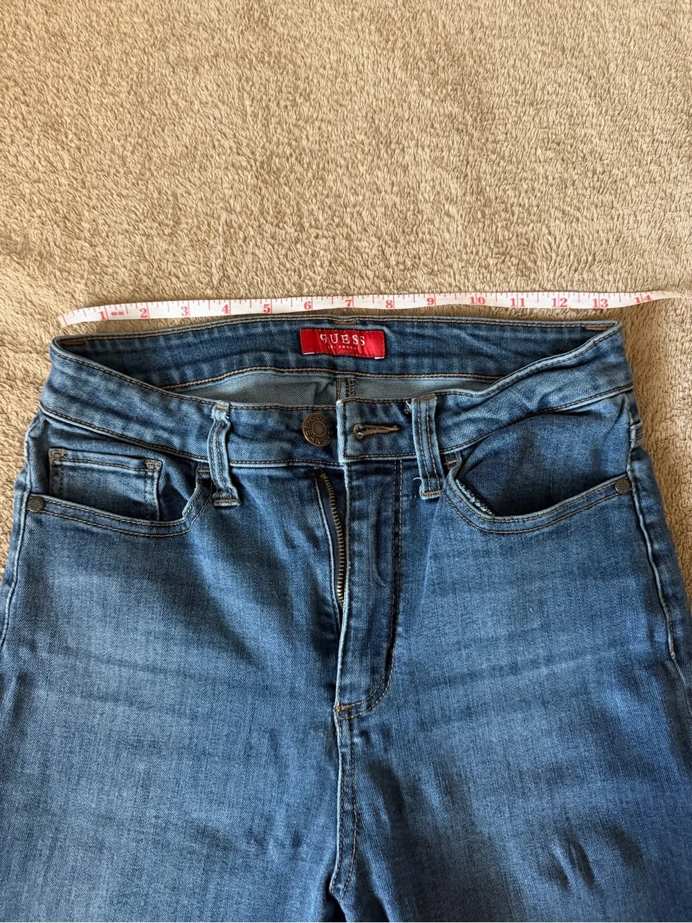 Guess High-Rise Straight-Leg Jeans in Medium Blue Wash